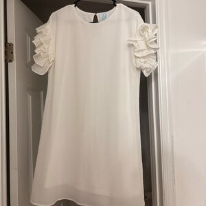 White Ruffled Sleeve Dress - Mint Julep Boutique